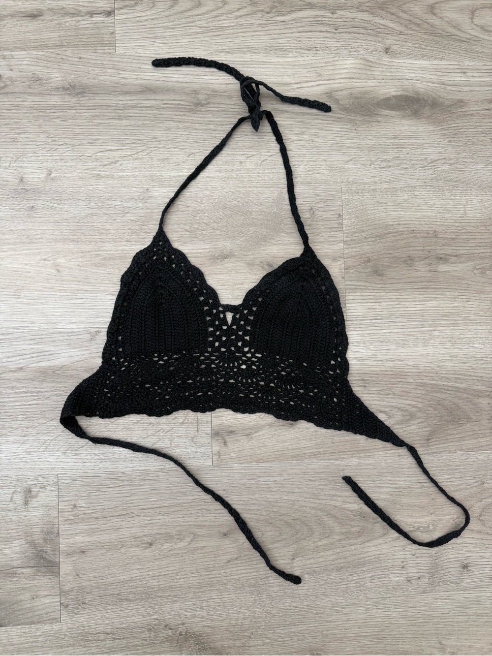Black Crochet Halter Crop Top